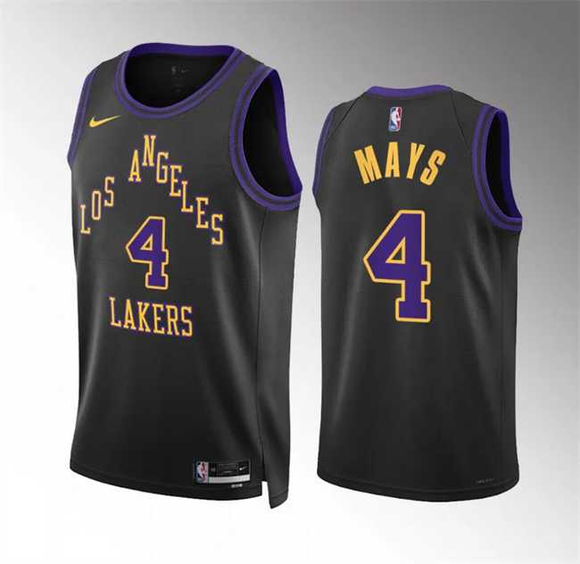 Men's Los Angeles Lakers #4 Skylar Mays Black 2023-24 City Edition Stitched Basketball Jersey Dzhi